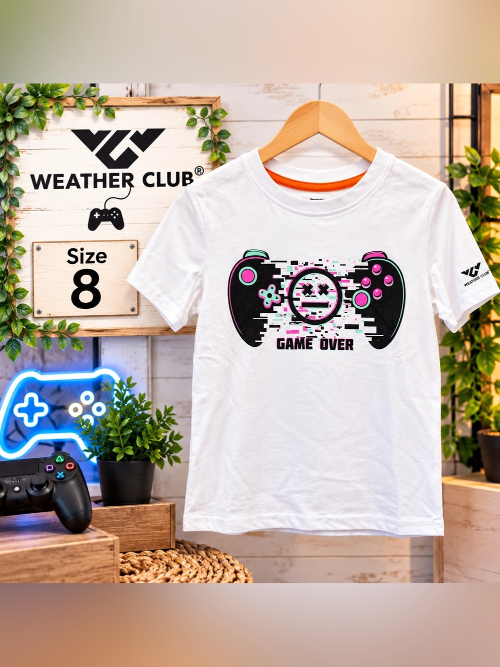 Weather Club Boys’ Game Over Gaming Controller Graphic T-Shirt Size 8 White New